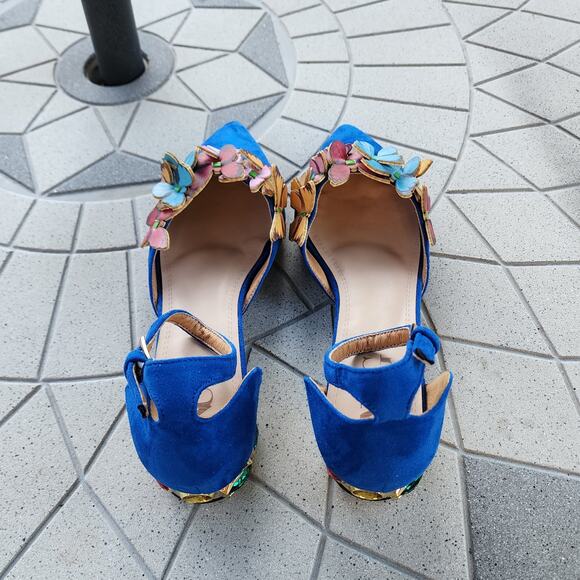 NUYG Blue 3D Butterfly Appliqué Faux Suede Gem Embellished Flats 9 - Picture 6 of 12